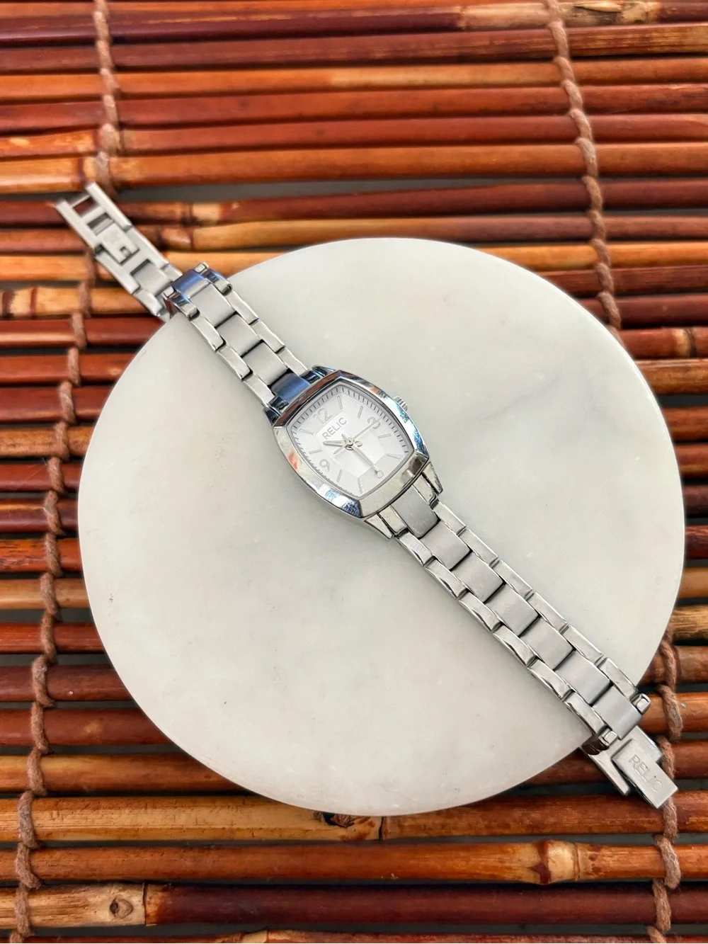 Relic Silver-Tone Women's Bracelet Watch with White Dial Needs Battery